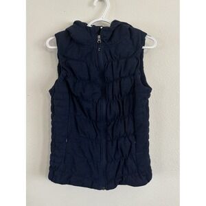 Be by Blanc‎ Noir Quilted Puffer Vest Size Medium Hooded Full Zip Blue